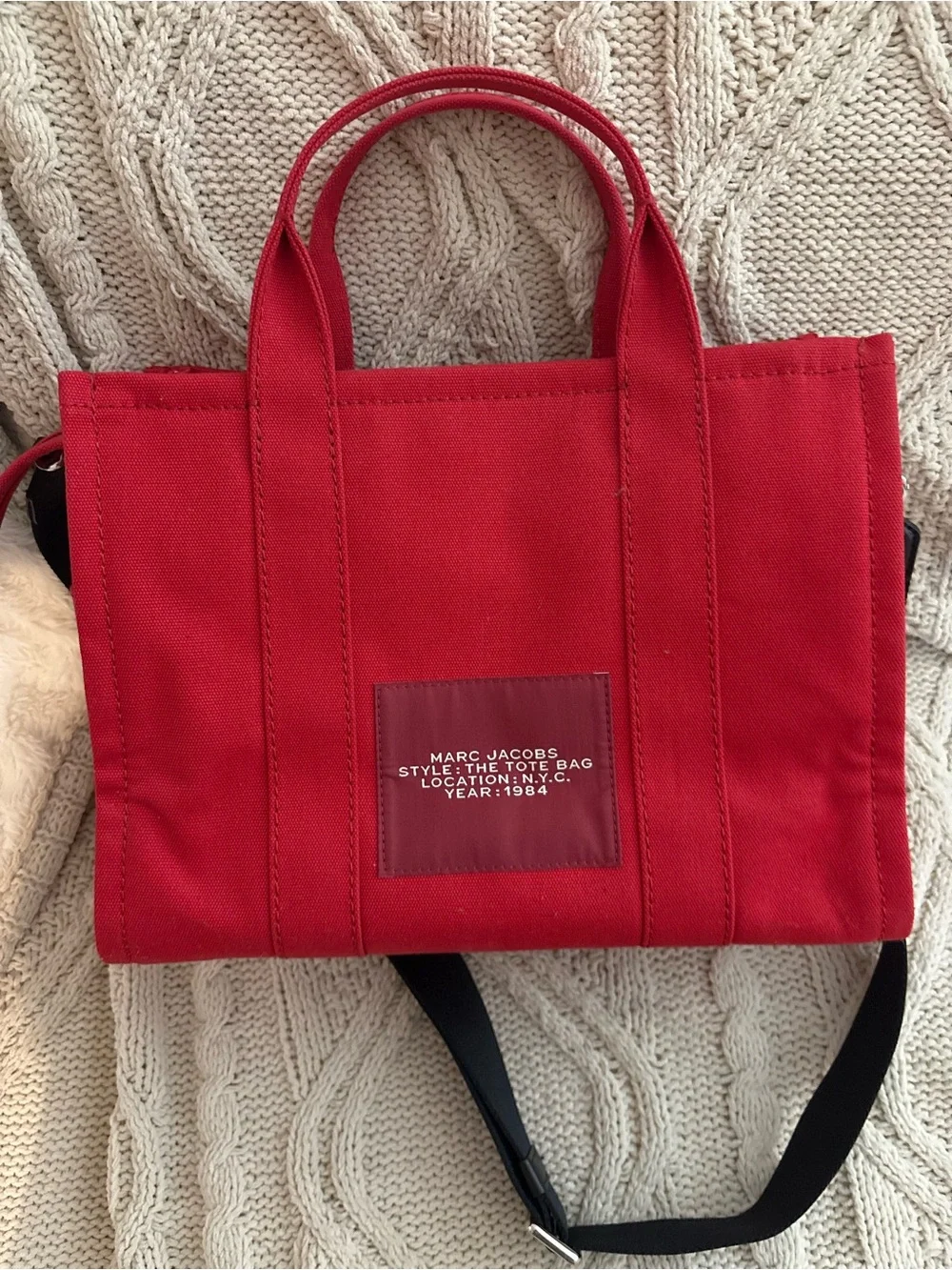 Marc Jacobs Red Canvas 'The Tote Bag' with Black Strap - Picture 3 of 7